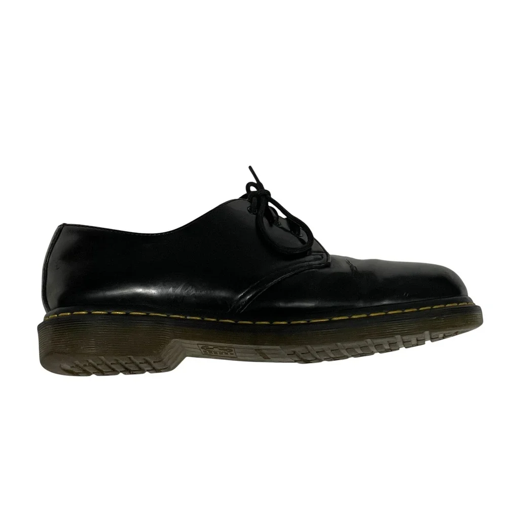 Dr. Martens 1461 Smooth Leather Black Oxford Shoes 3-Eye Yellow Stitching